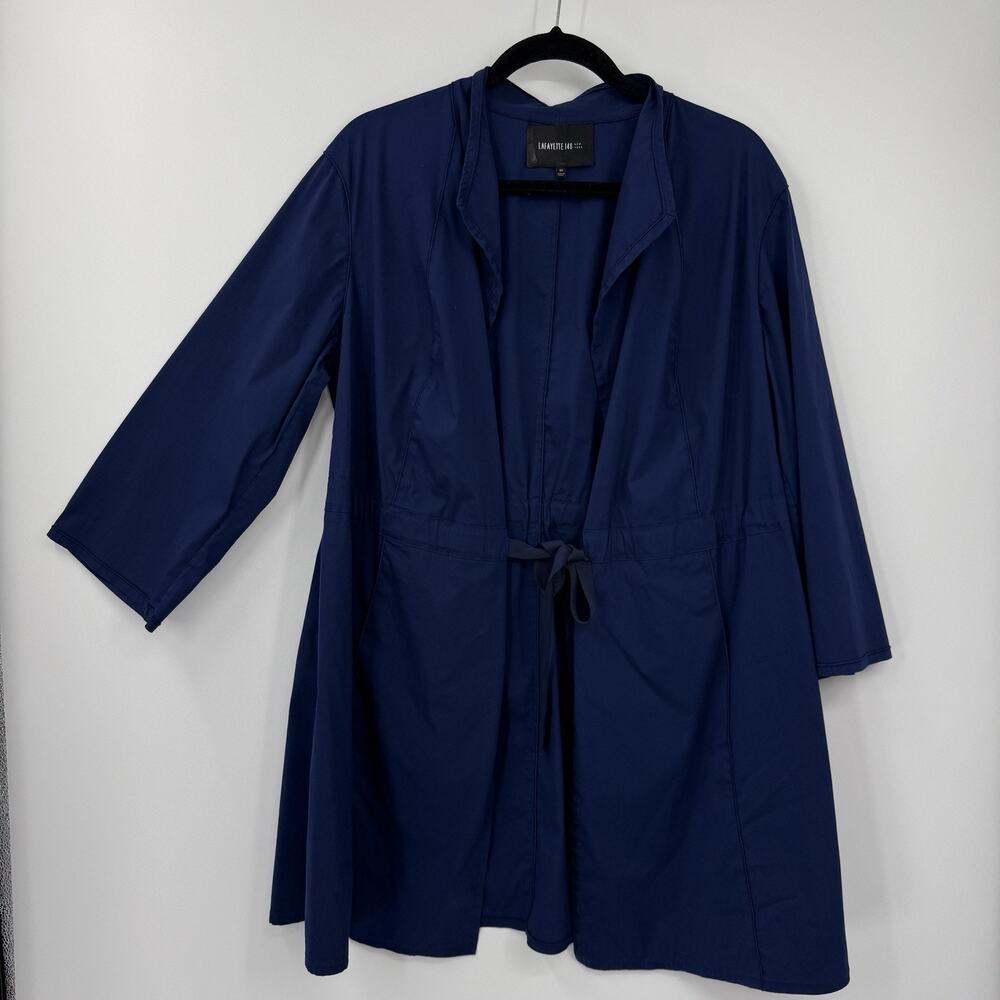 Lafayette 148 Topper Jacket 1X Tie Cinch Navy Blue 3/4 Sleeve Lightweight - Picture 2 of 13